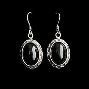 Vintage sterling silver black onyx dangle earrings